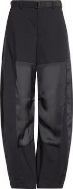 Sacai Belted Wool Suiting & Satin Barrel Leg Pants