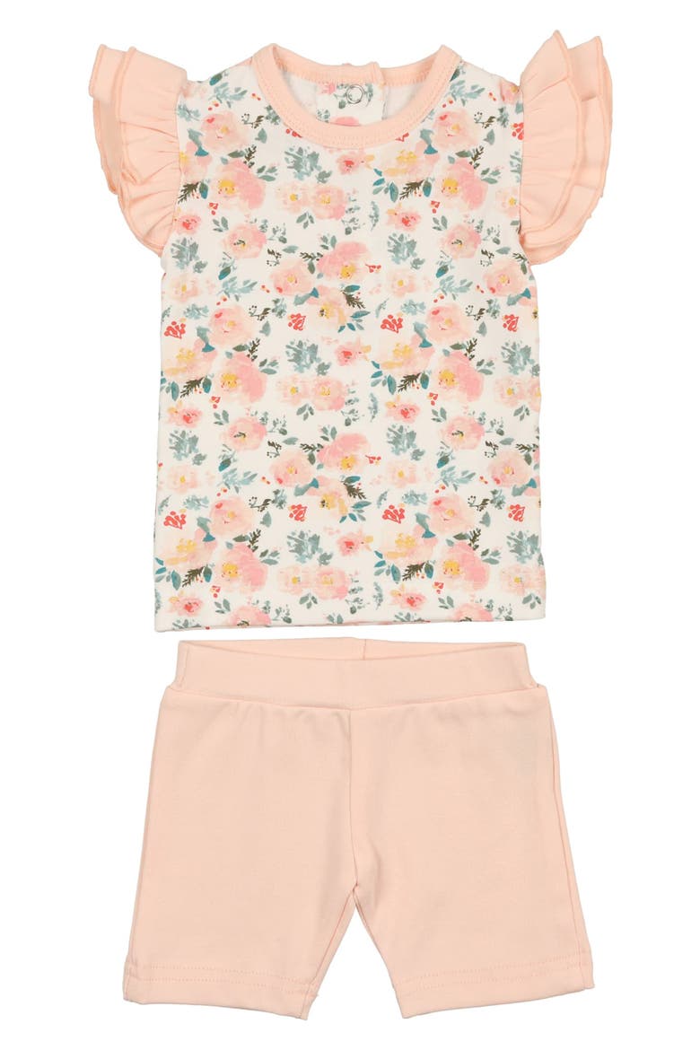 Floral Print Top & Shorts Set, Main, color, WHITE MULTI