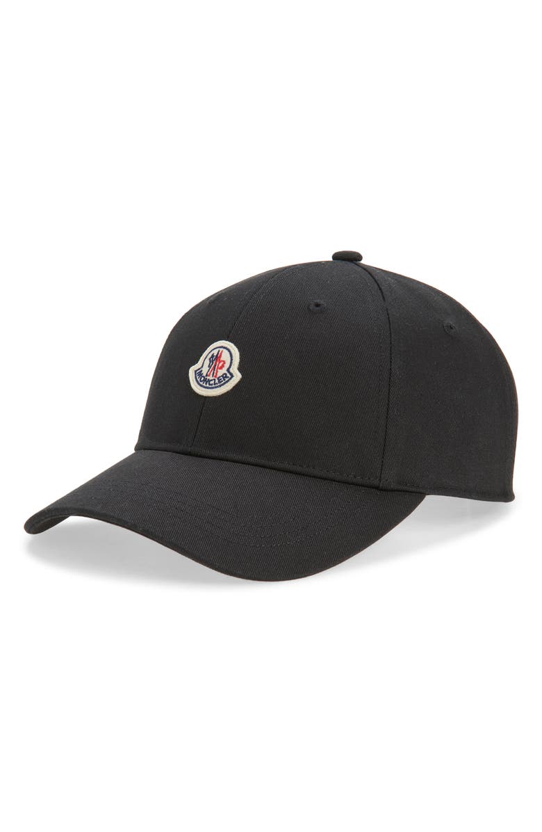 Moncler Logo Patch Adjustable Baseball Cap, Main, color, Black