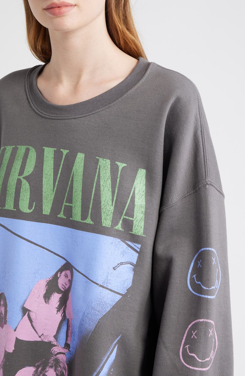 Merch Traffic Nirvana Cotton Blend Sweatshirt, Alternate, color, Charcoal