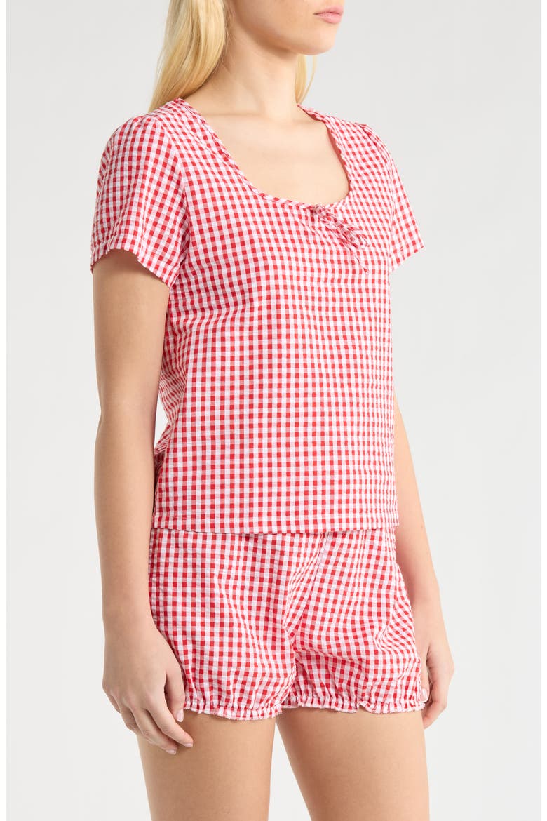Gingham Seersucker Bloomer Short Pajamas, Alternate, color, RED COMBO