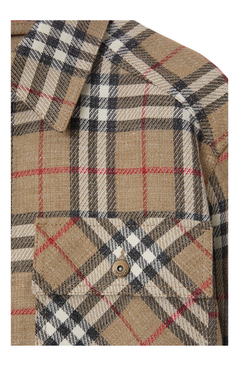 Burberry Oversized Fit Check Cotton Linen Shirt, Alternate, color, Nut