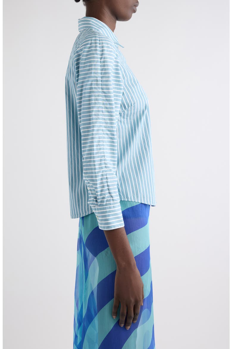 Clavinia Chalk Stripe Cotton Poplin Button-Up Shirt, Alternate, color, AQUA