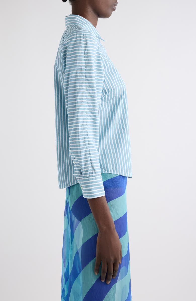 Dries Van Noten Clavinia Chalk Stripe Cotton Poplin Button-Up Shirt, Alternate, color, Aqua
