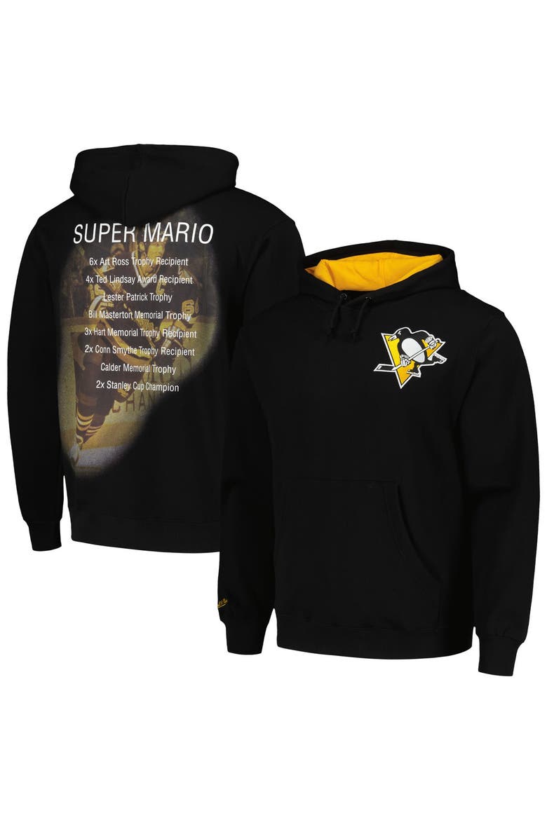 Men's Mitchell & Ness Mario Lemieux Black Pittsburgh Penguins Premium Name & Number Fleece Pullover Sweatshirt, Alternate, color, Black
