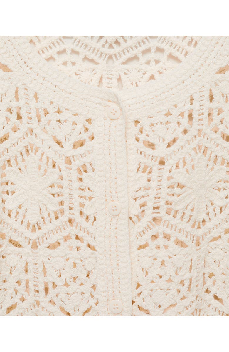 MANGO Crochet Cotton Blend Cardigan, Alternate, color, Ecru