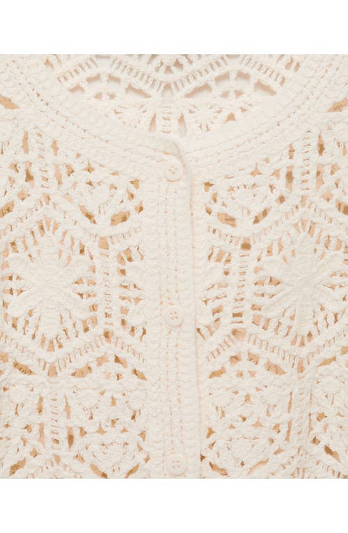 Mango Crochet Cotton Blend Cardigan In White