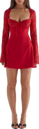 HOUSE OF CB Jennica Long Sleeve Satin & Lace Minidress