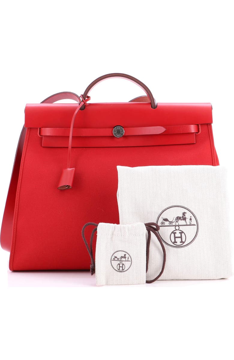 Pre-Owned Hermes Herbag Zip Leather and Toile 39, Alternate, color, Rouge De Coeur