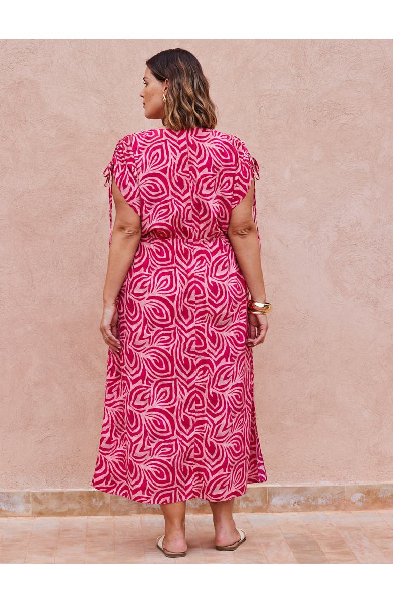 Live Unlimited Abstract Print Gathered Midi Dress, Alternate, color, Pink