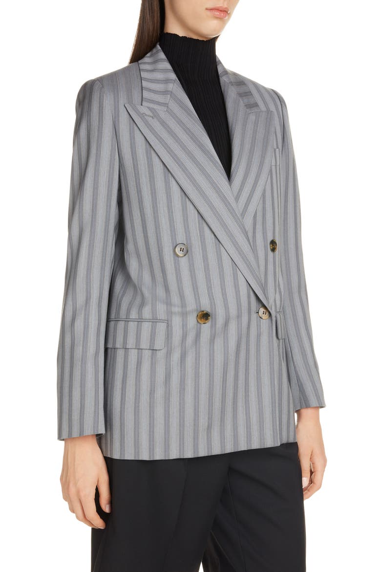 Janny Double Breasted Pinstripe Wool Blazer, Alternate, color, LIGHT GREY