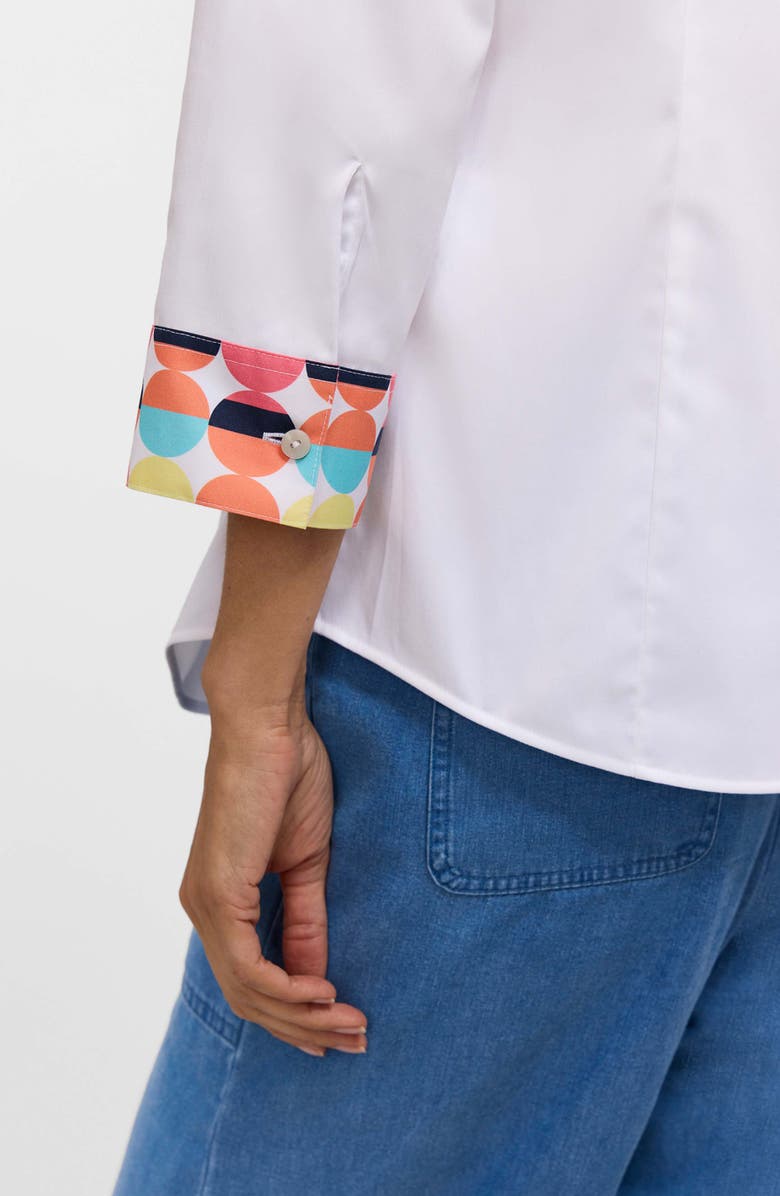 Foxcroft Luna Three-Quarter Sleeve Border Print Button-Up Shirt, Alternate, color, White Multi