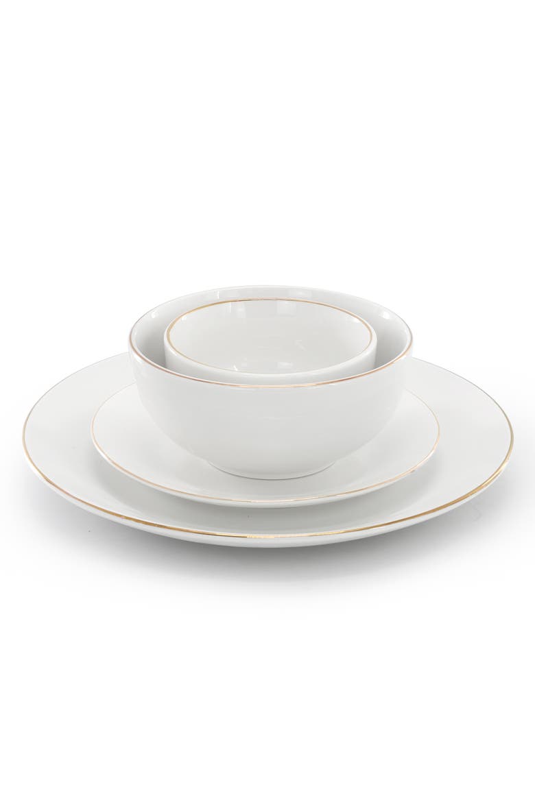 Ogalla 30 Piece Gold Banded Fine Ceramic Dinnerware Set, Alternate, color, White