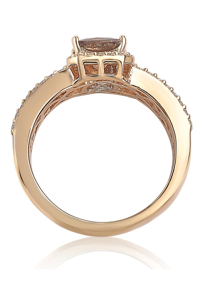 14K Rose Gold Plated Sterling Silver White CZ Halo & Brown Princess-Cut CZ Bridal Ring, Alternate, color, BROWN