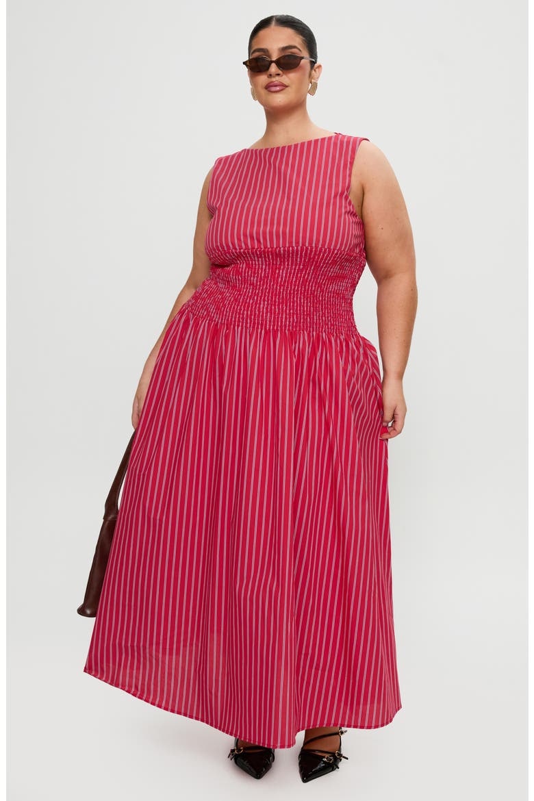 Lilienne Stripe Cotton Blend Poplin Maxi Dress, Alternate, color, RED STRIPE