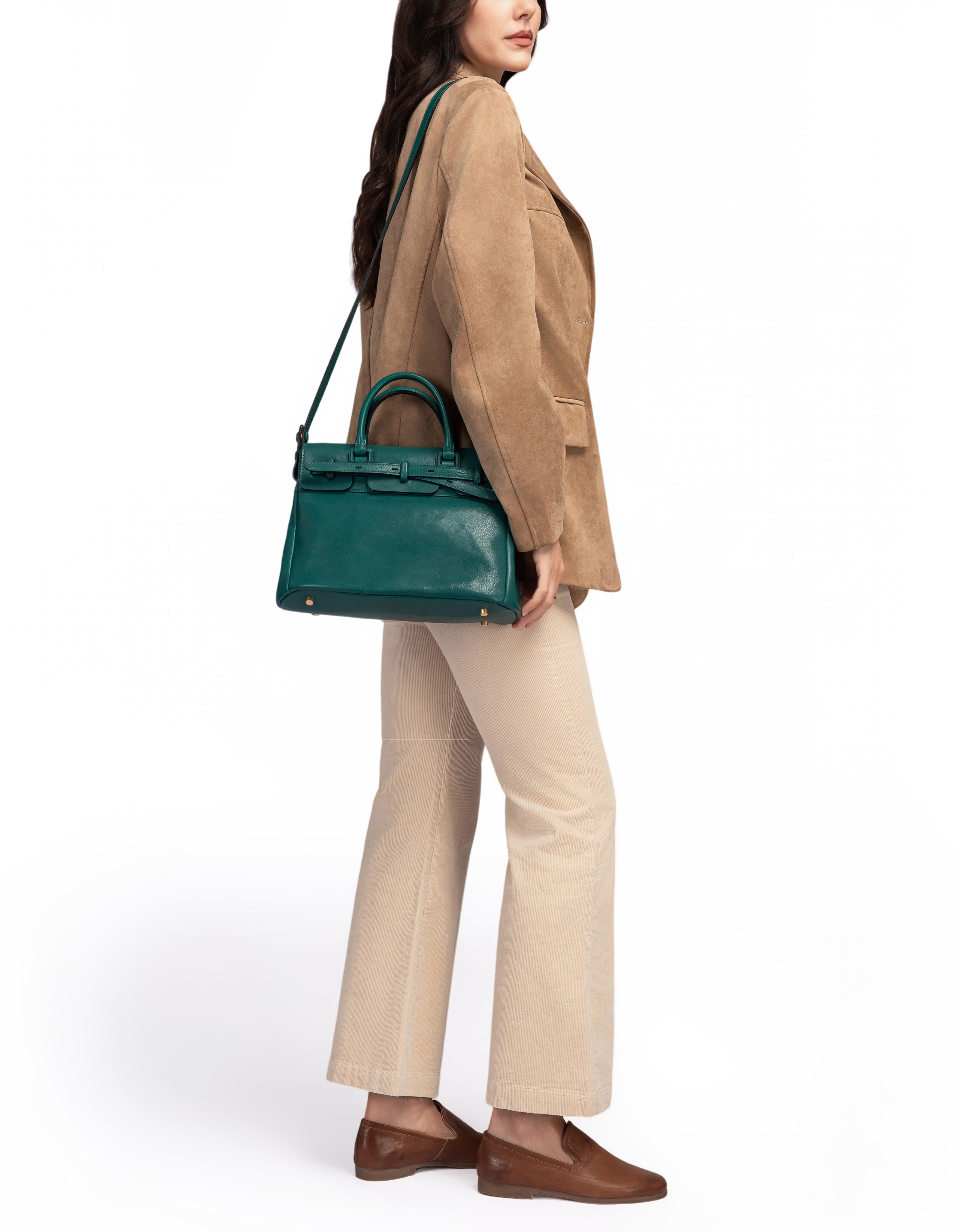 Wishbone Genuine Leather Structured Heritage Satchel, Alternate, color, Teal