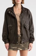 Vigoss Washed Faux Leather Dad Bomber Jacket