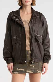 Vigoss Washed Faux Leather Dad Bomber Jacket
