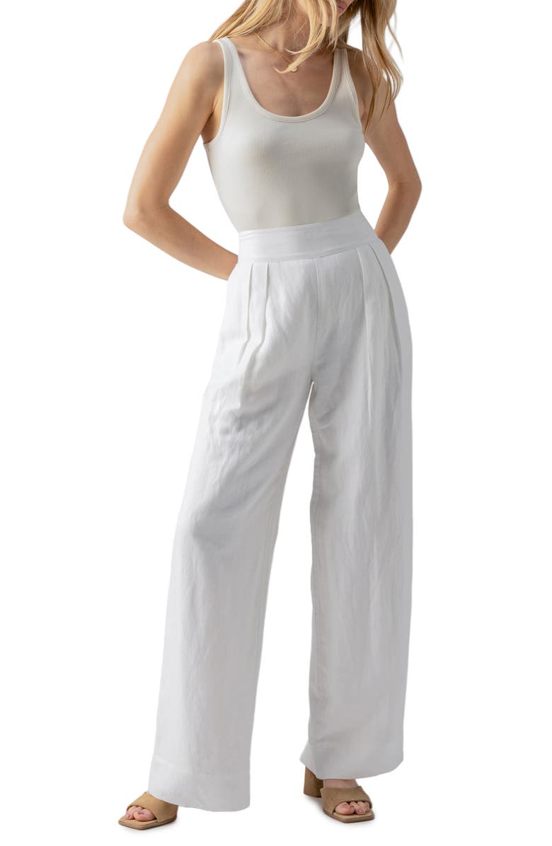 Sanctuary Pull Me On Wide Leg Linen Blend Pants, Alternate, color, 