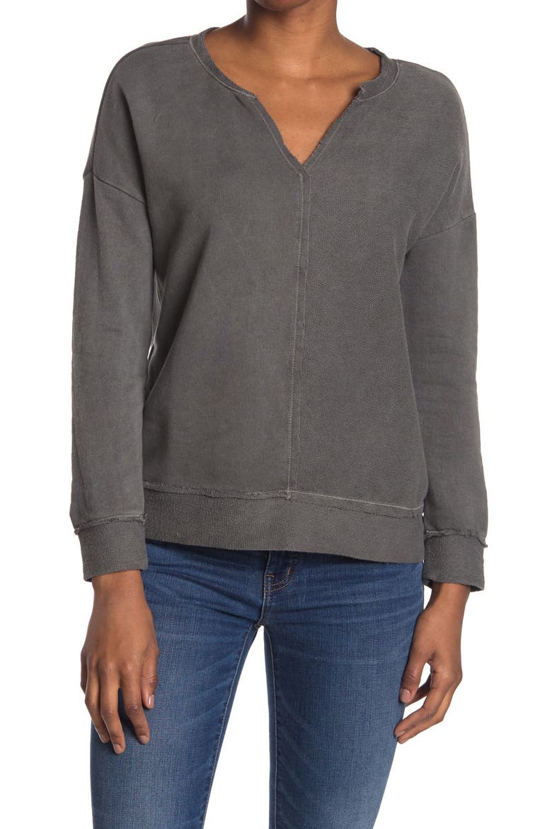 Split Neck Knit Sweatshirt, Main, color, GREY BELUGA