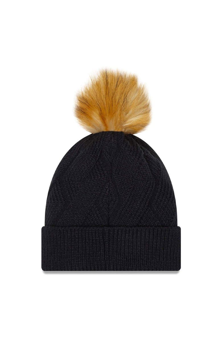 New Era Women's New Era Navy Michigan Wolverines Snowy Cuffed Knit Hat with Pom, Alternate, color,