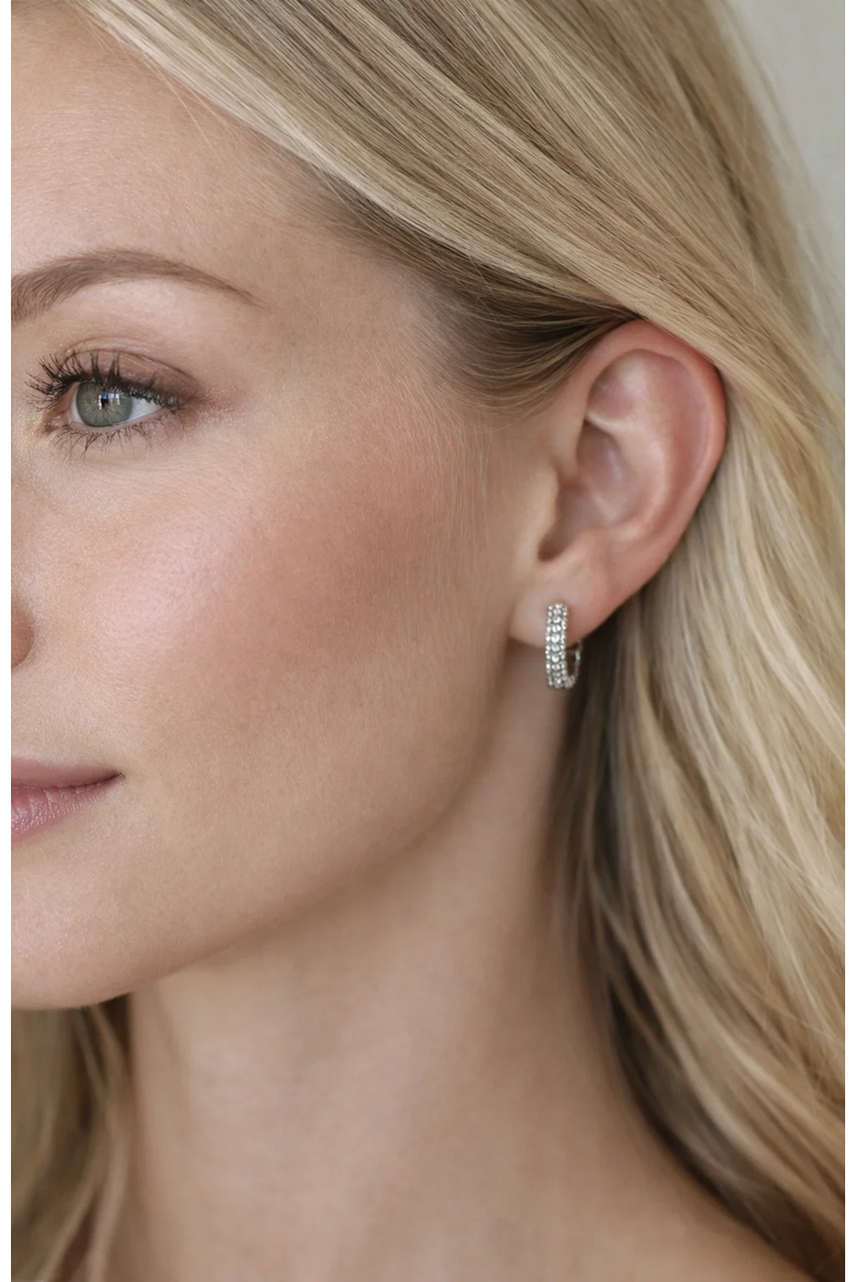 Nadia Pavé Huggie Hoop Earrings, Alternate, color, Silver