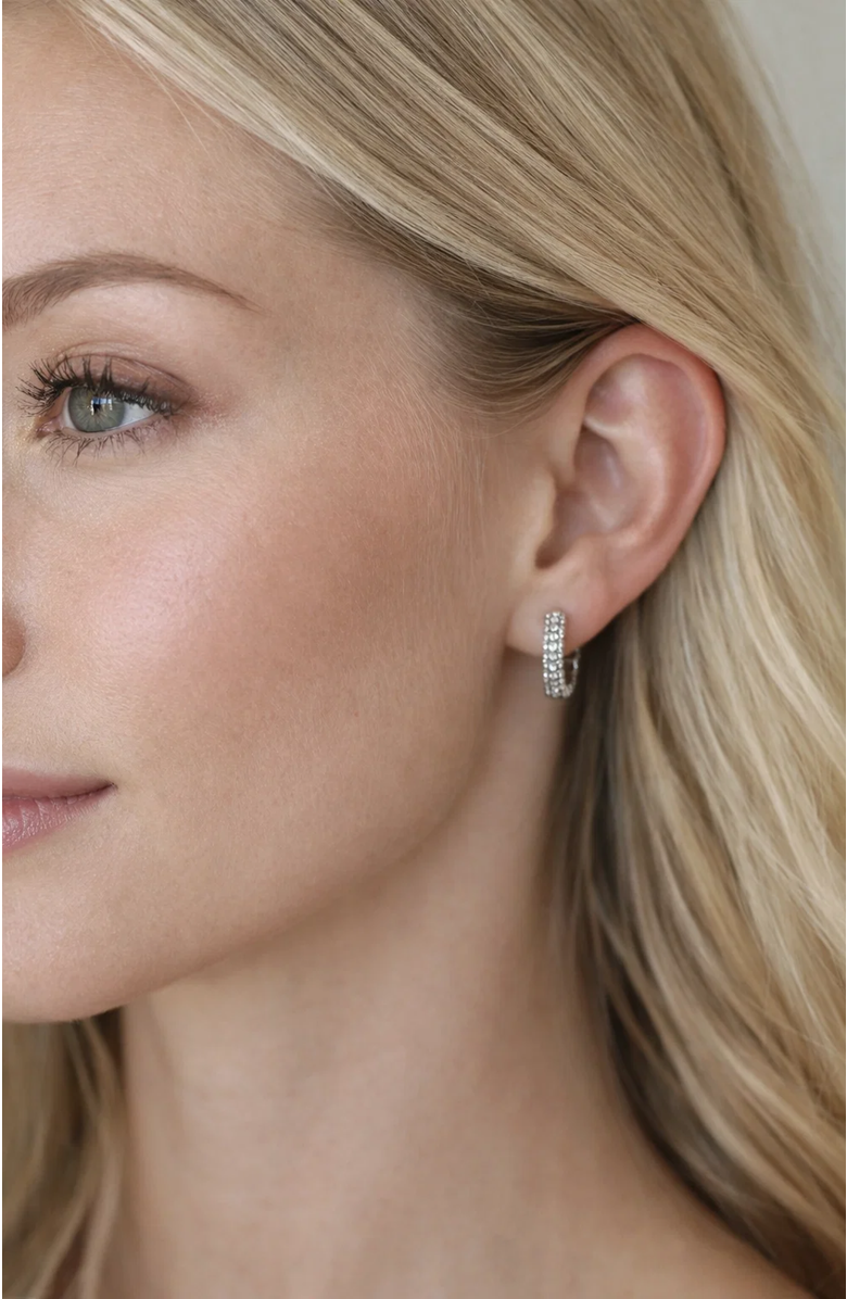 DLORIA Nadia Pavé Huggie Hoop Earrings, Alternate, color, Silver