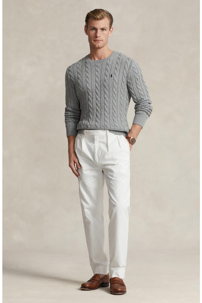 Cable Knit Cotton Crewneck Sweater, Alternate, color, GREY