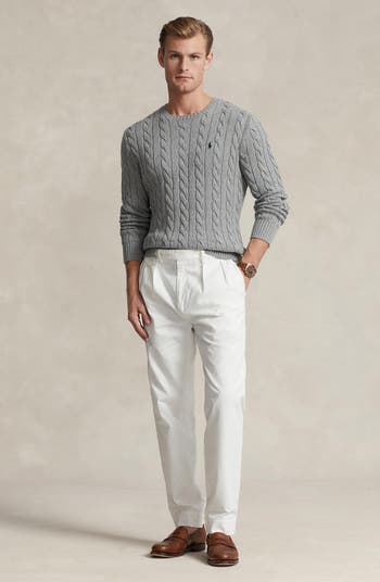 Cable Knit Cotton Crewneck Sweater