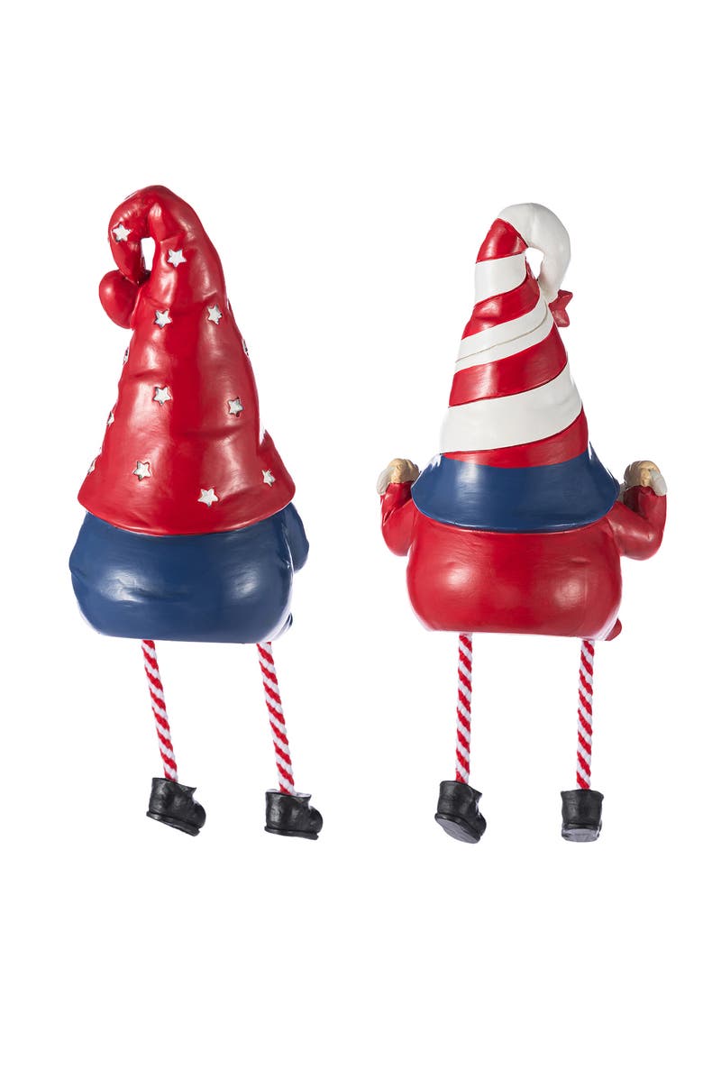 Glitzhome Set of 2 Patriotic Americana Polyresin Gnome with Dangling Legs Table Decor, Alternate, color, Blue