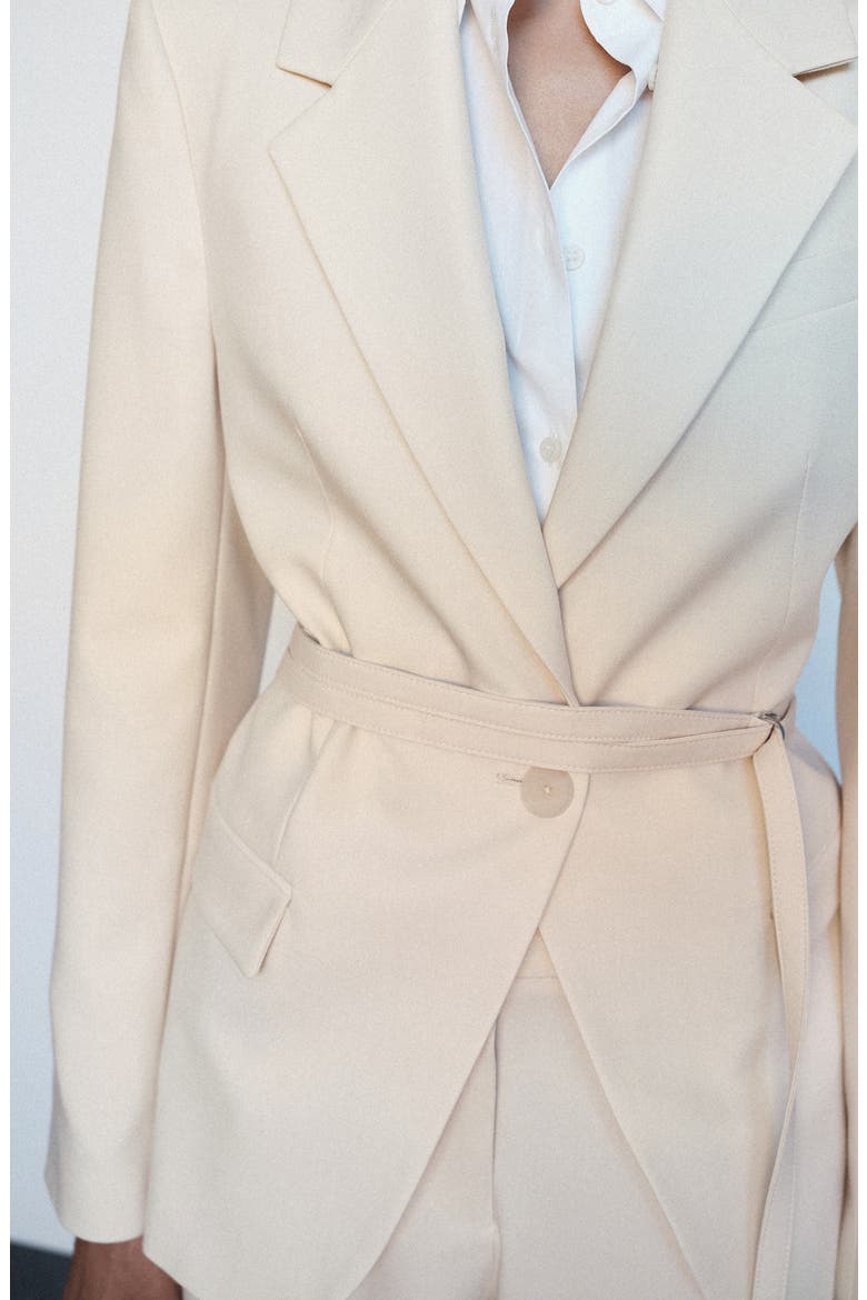 Belted Peak Lapel Suit Blazer, Alternate, color, ECRU