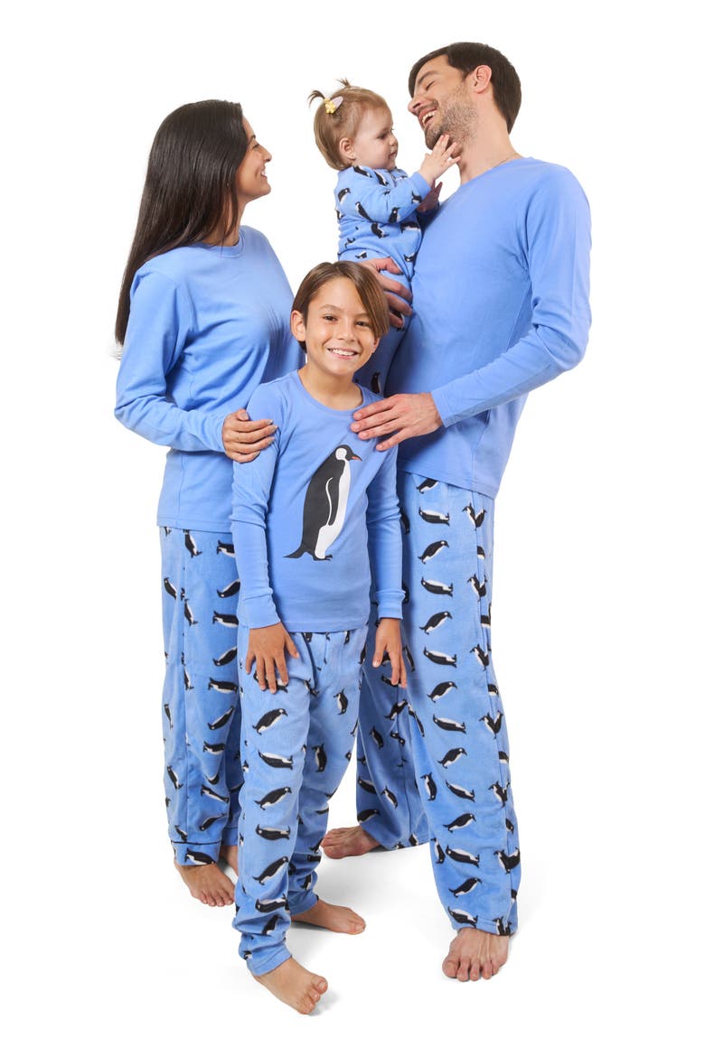 Women's Cotton Top & Fleece Pants Printed Matching Family Holiday Pajama Set, Alternate, color, Penguin
