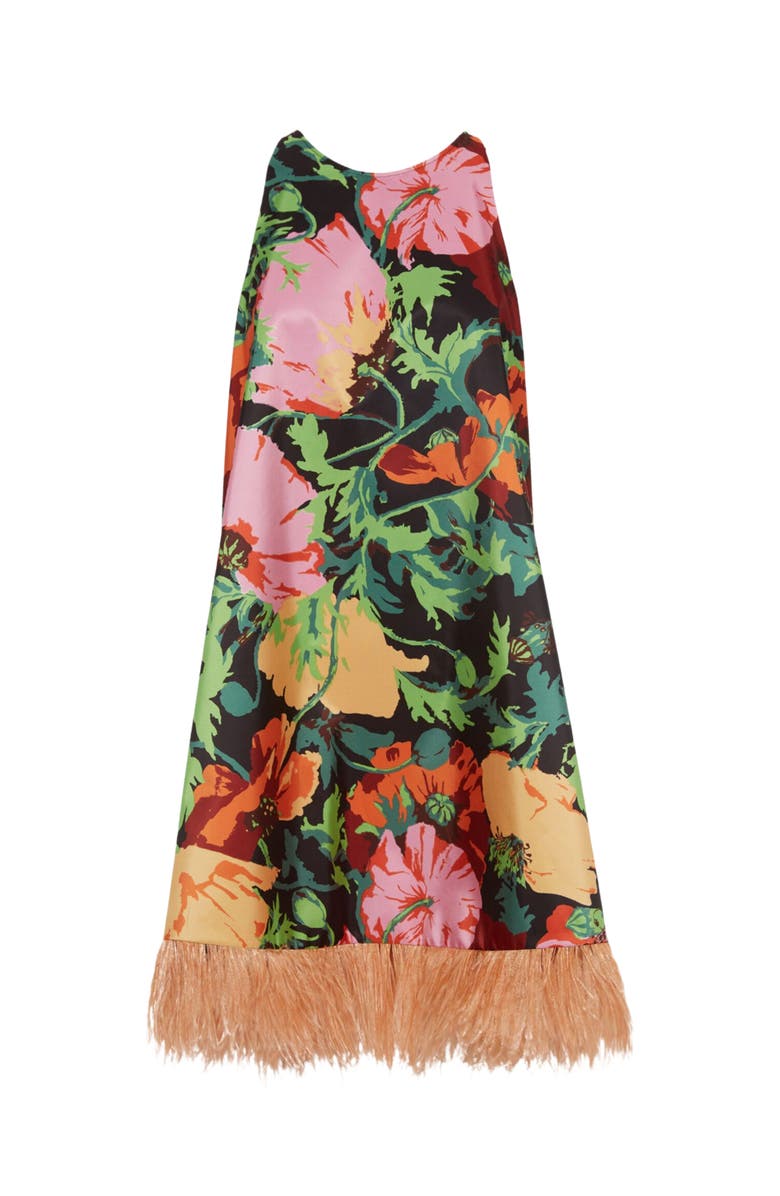 La DoubleJ La Fenice Mini Dress With Feathers Wonderland Black, Alternate, color, 