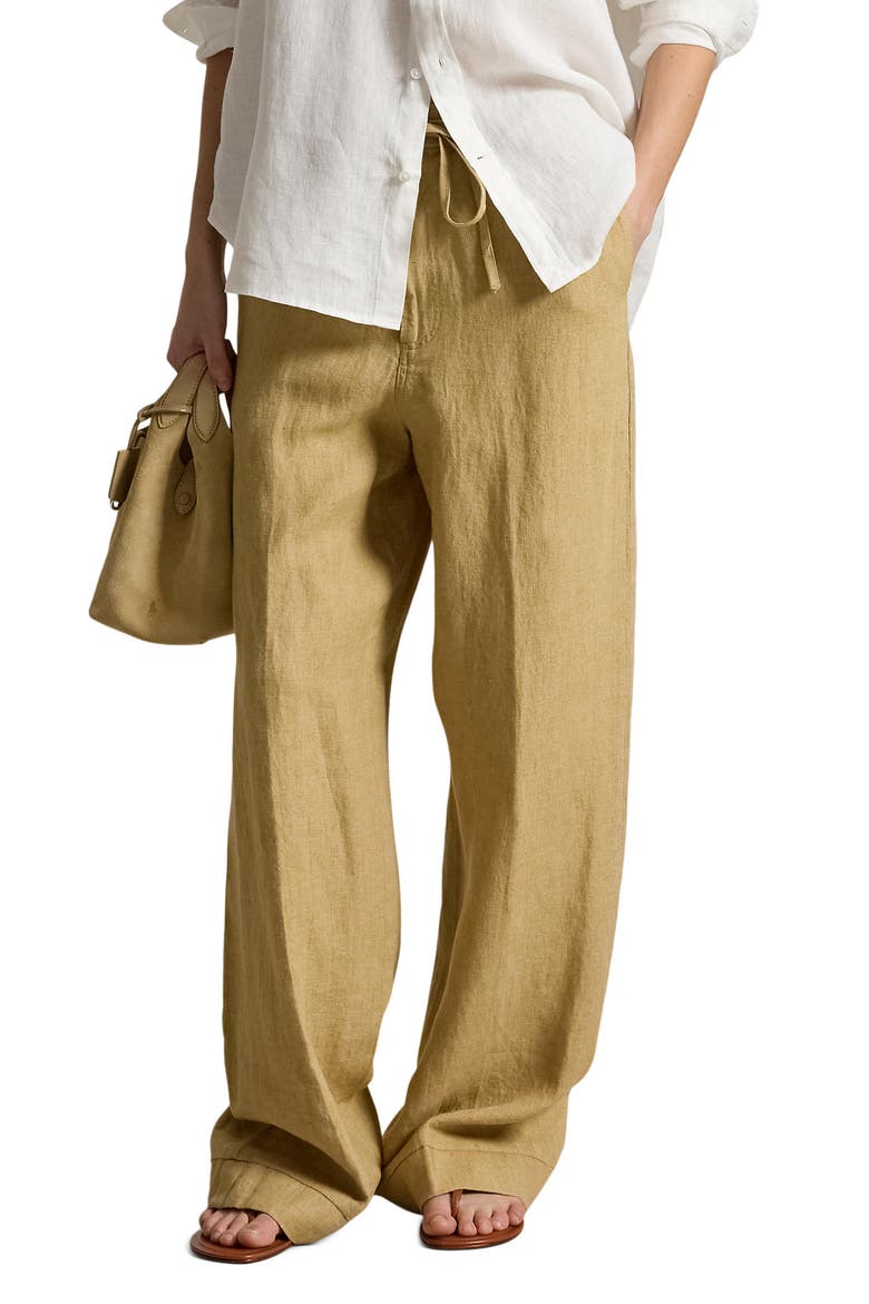 Linen Drawstring Pants, Main, color, CLASSIC CAMEL