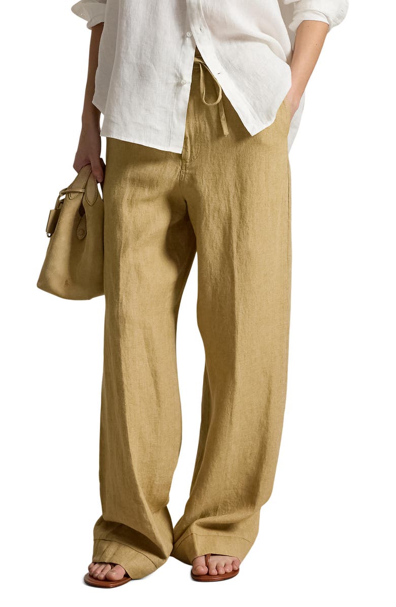 Polo Ralph Lauren Linen Drawstring Pants, Main, color, Classic Camel