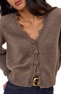 Nobody's Child Openwork Trim Wool Blend Cardigan