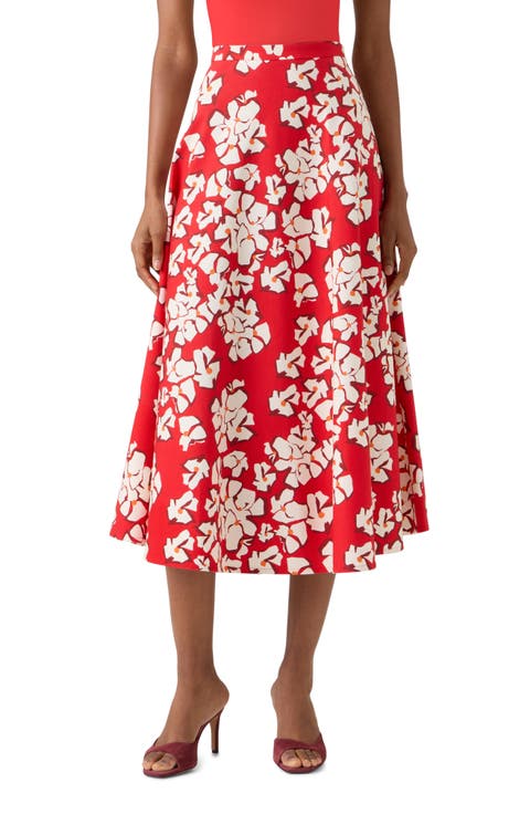 Papercut Flower Stretch Denim Midi Skirt