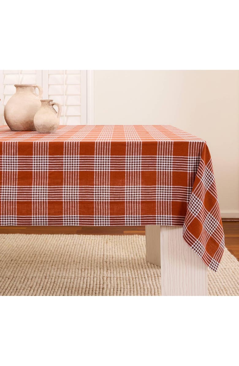 Solino Home Linen Table Throw - Glen Check, 52" x 52" Inch, 52" x 52" Inch, Main, color, Nutmeg