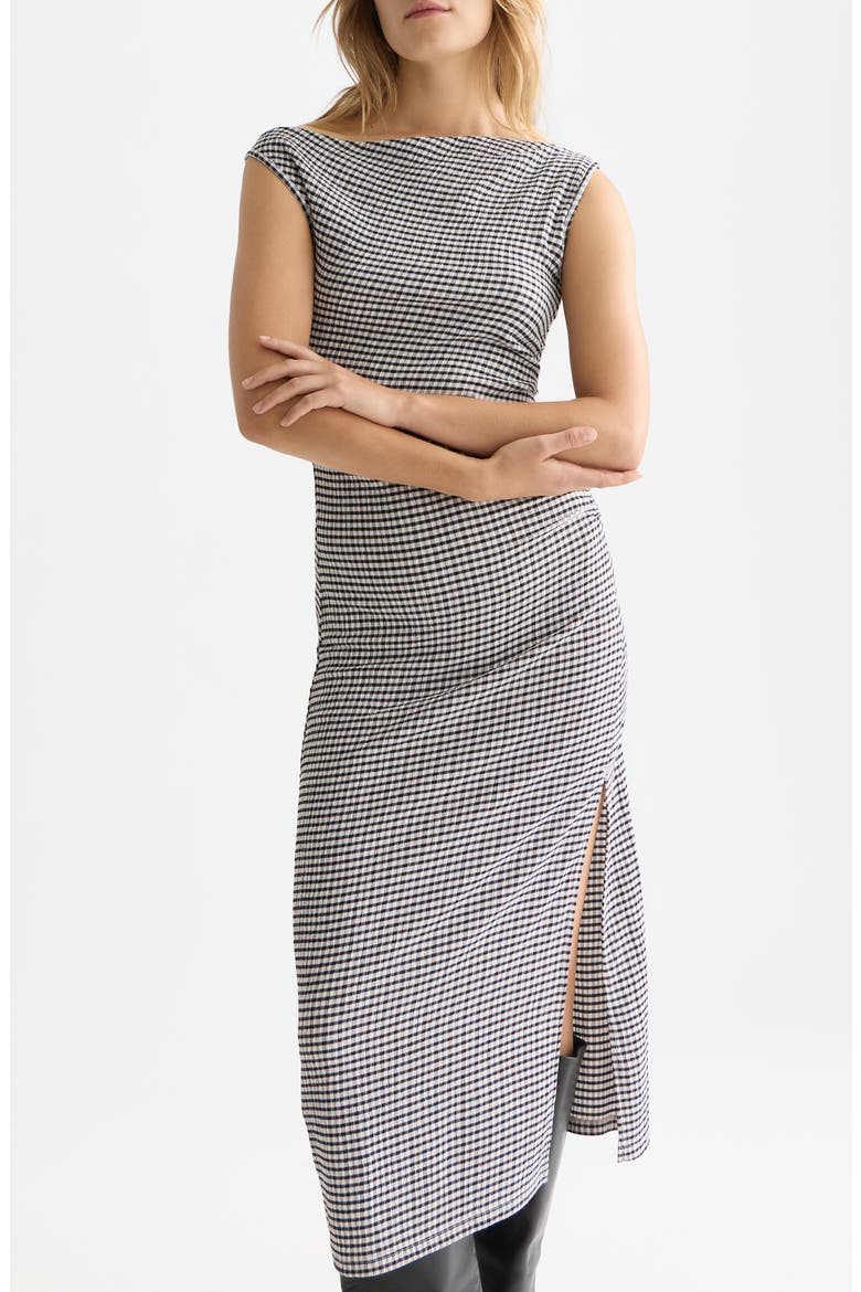 Asymmetric Neck Gingham Dress, Alternate, color, METEORITE
