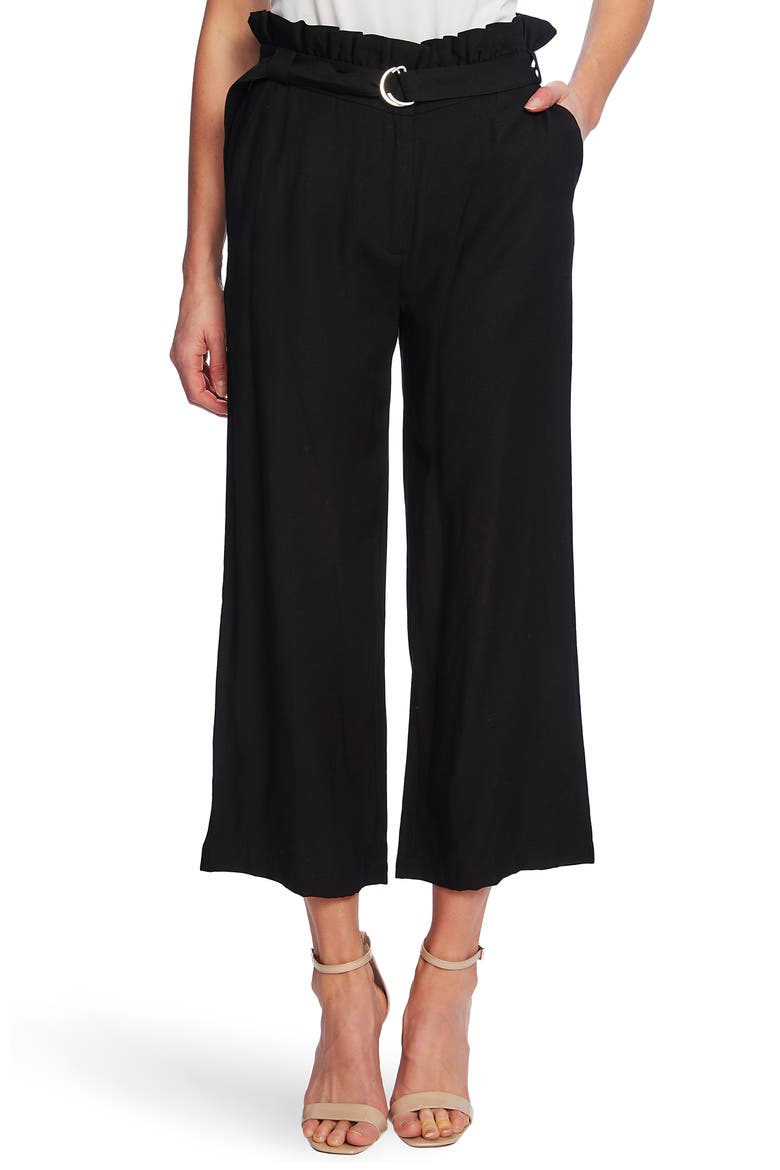 Paperbag Waist Rumple Wide Leg Crop Pants, Main, color, RICH BLACK