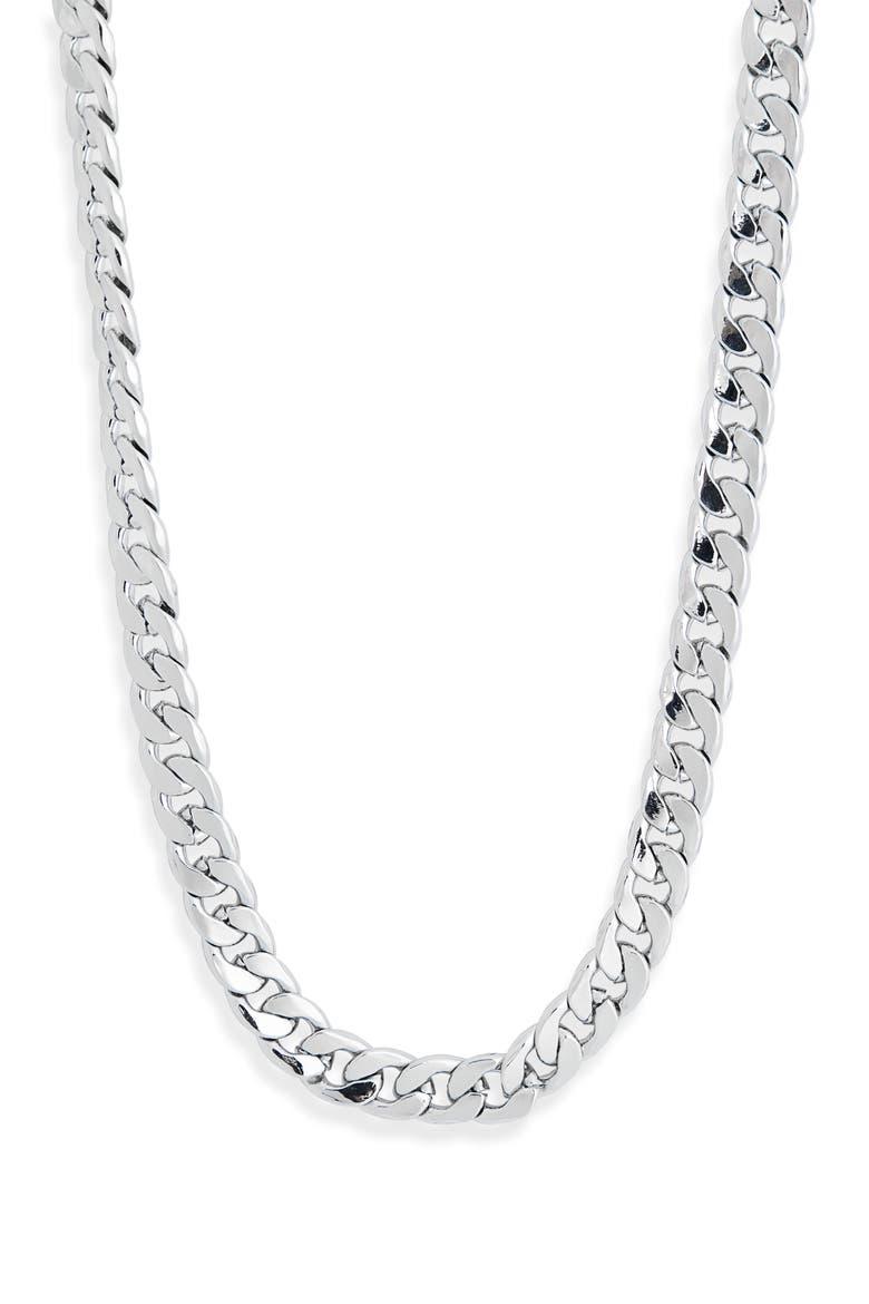 Small Flat Curb Chain Necklace, Alternate, color, SHINY RHODIUM