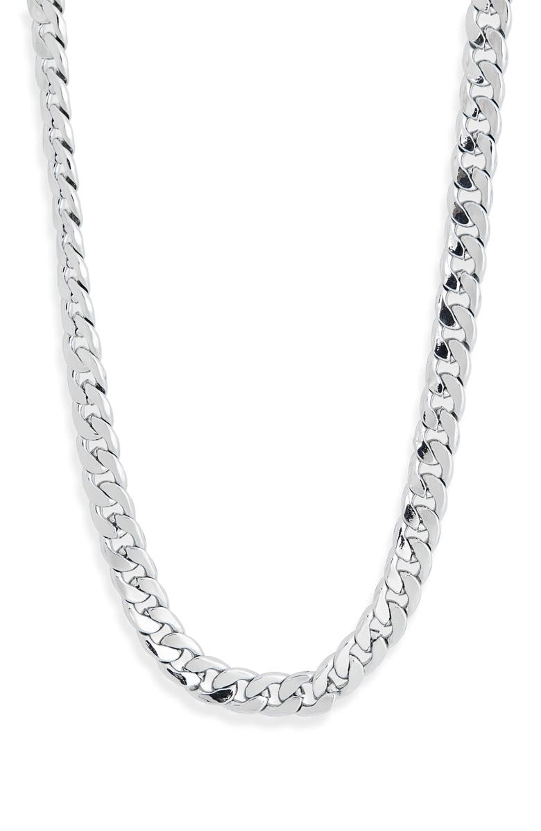 Steve Madden Small Flat Curb Chain Necklace, Alternate, color, Shiny Rhodium