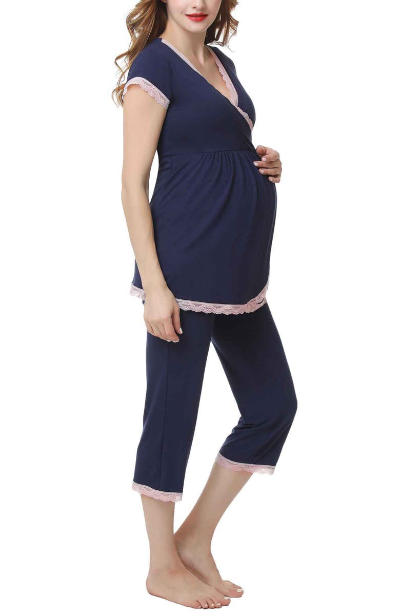 Kimi & Kai Cindy Maternity/Nursing Pajamas Set, Alternate, color, Navy