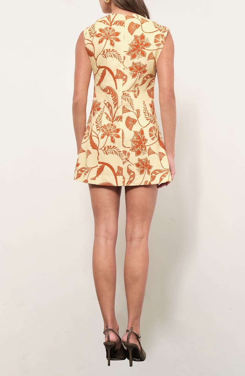 MAUDE CLUB Jenny Botanical Print Plunge Neck Minidress, Alternate, color, Marigold Palm Print