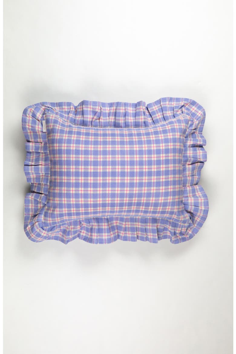 Handwoven Classic Gingham Ruffle Cotton Throw Pillow, Main, color, Blue