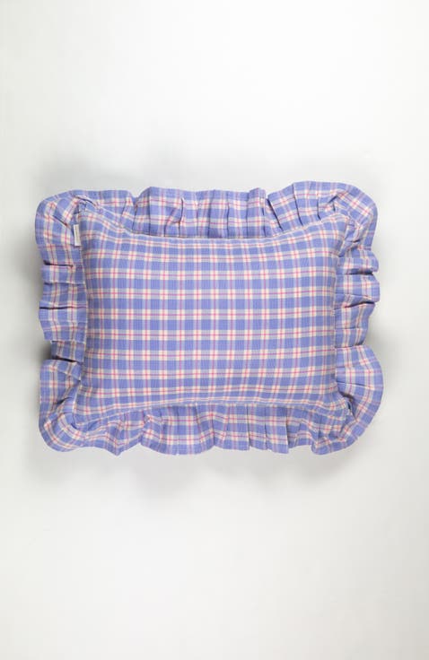 Handwoven Classic Gingham Ruffle Cotton Throw Pillow