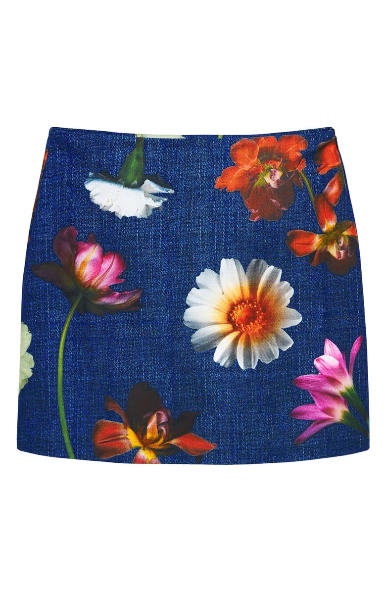 Desigual Floral Print Denim Miniskirt, Alternate, color, Dark Blue
