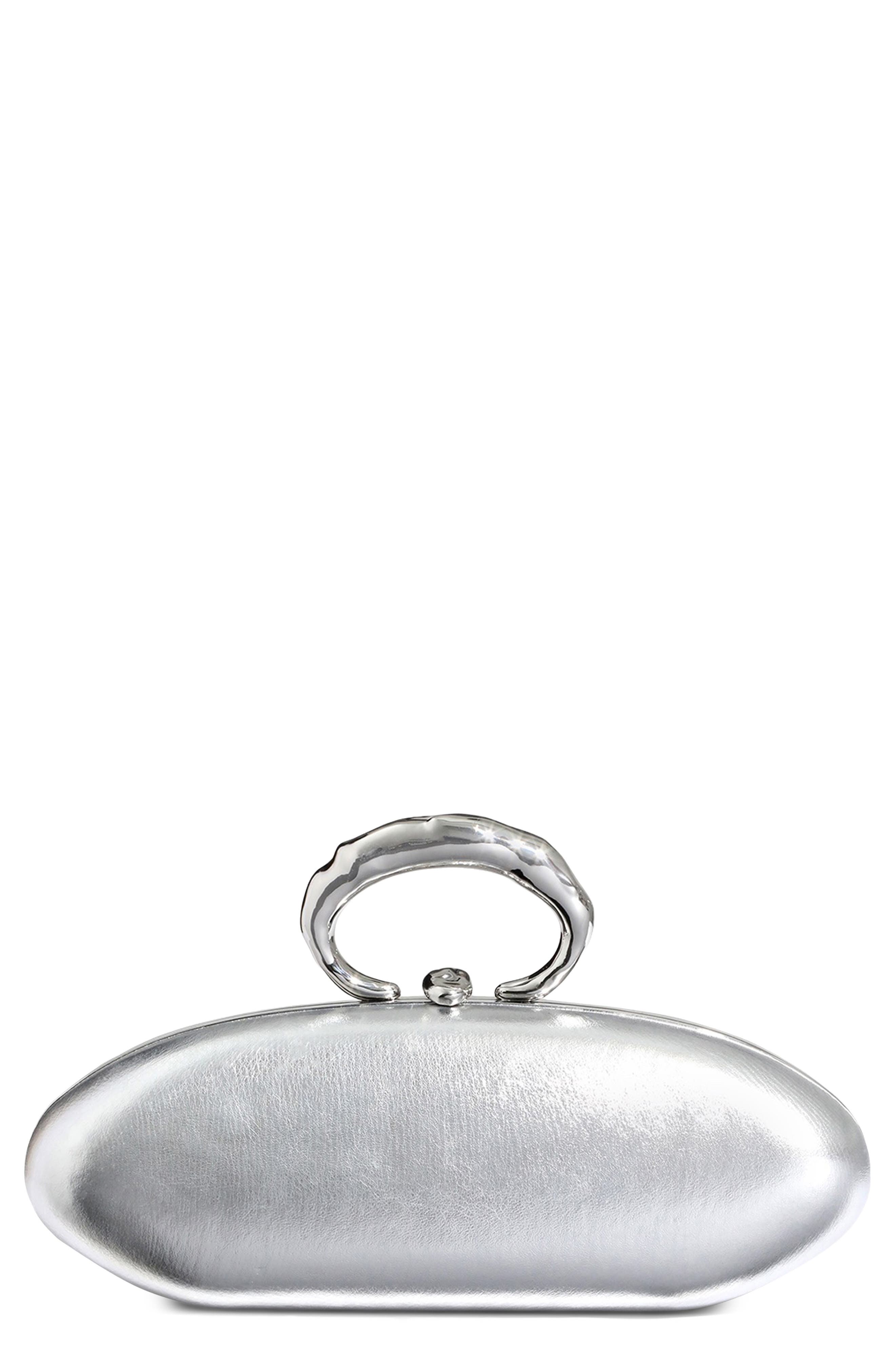 Alexis Bittar Metallic Leather Top Handle Frame Minaudière, Main, color, 