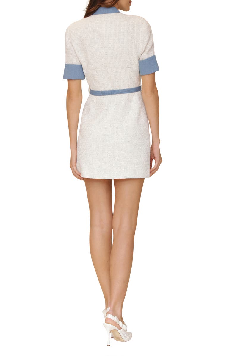 Avec Les Filles Rolled Cuff Short Sleeve Tweed Minidress, Alternate, color, Ivory Denim