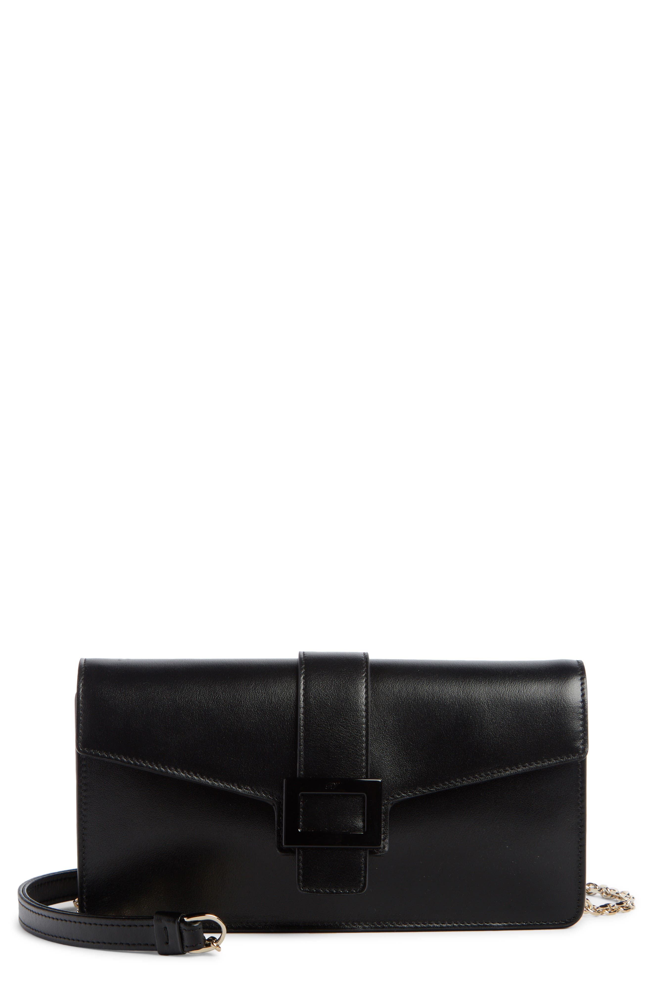 Roger Vivier Viv Leather Clutch, Main, color, 